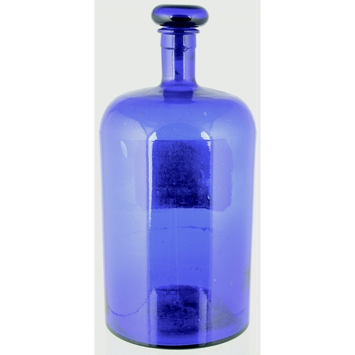 104 - PHARMACY SHOP ROUND. 12.75ins tall to top of rounded stopper. Cobalt blue glass, cylindrical shape. ... 