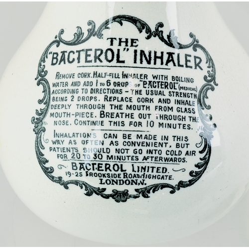 115 - THE BACTERIOL INHALER. 5.5ins tall. White glaze, black transfer THE/ BACTERIOL INHALER with 14 lines... 