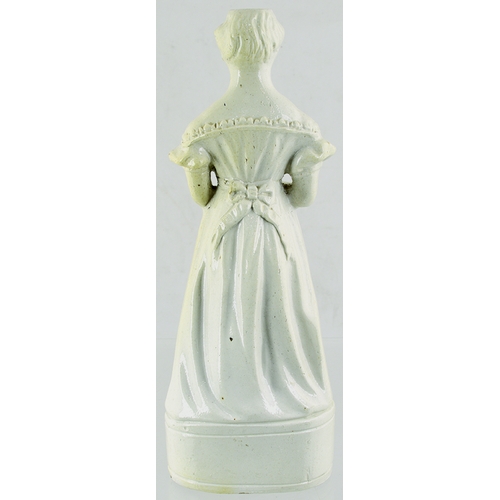 117 - DATED QUEEN VICTORIA S GREEN REFORM FLASK. 11.5ins tall (large size). All over light cream glaze fla... 