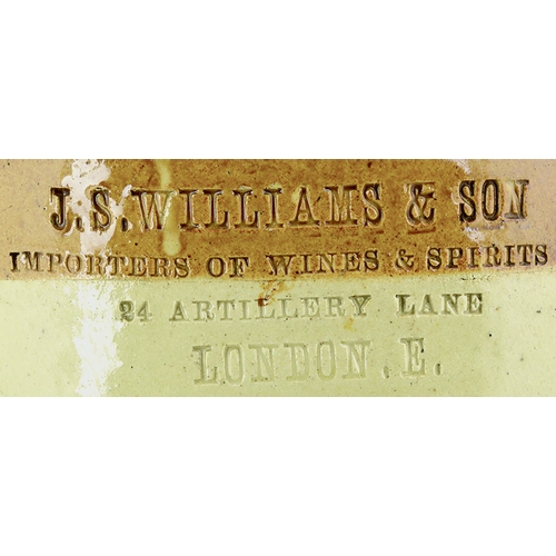 126 - LONDON RIBBED NECK FLASK. 11ins tall. T.t, side handle, impressed J.S. WILLIAMS & SON/ IMPORTERS OF ... 