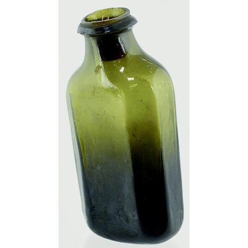 137 - OCTAGONAL UTILITY. 6.75ins tall, very heavy dark green/ black glass rectangular form, chamferred out... 