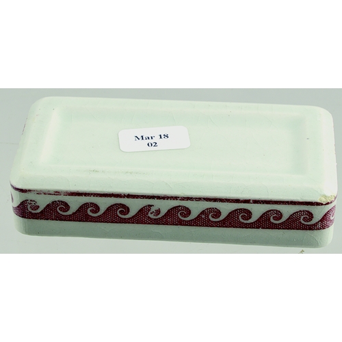 519 - FRENCH DENTIFRICE POT LID & BASE. 3.25 by 1.75ins. Rectangualr shape pot lid & base, off white glaze... 