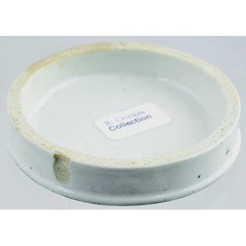 522 - BRIGHTON COLD CREAM POT LID. (APL p 593, 56) 2.25ins diam. White glaze, black transfer for ROSE/ COL... 