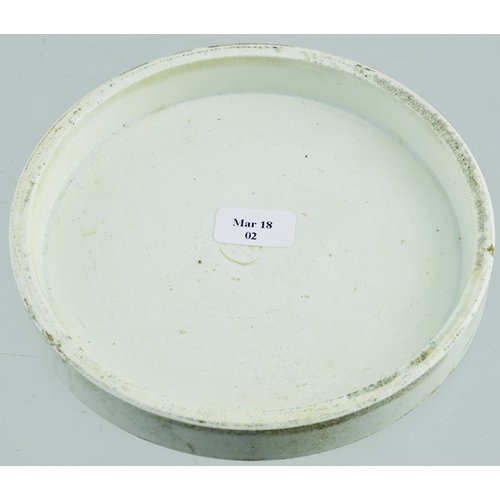 524 - POTTED TONGUE POT LID. (APL p 136, 105) 4ins diam. White glaze, black transfer POTTED/ TONGUE & pict... 