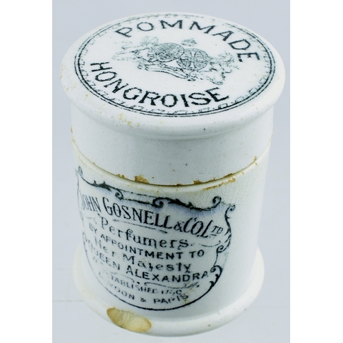 525 - POMMADE HONGROISE POT LID & BASE. (APL p 304, 62) Lid 1.5ins diam. Lid & base 2ins tall. White glaze... 