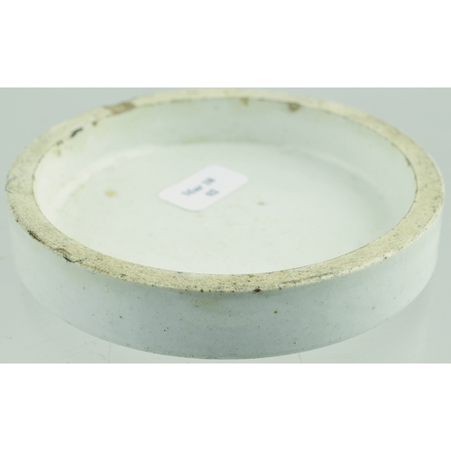 527 - SALFORD POT LID. (APL p 429, 85) 3ins diam. White glaze, strong black transfer for MESSRS OCLEE/ DEN... 