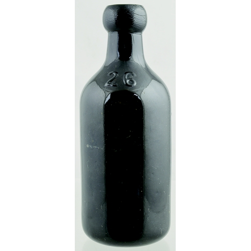 541 - SOUTH LAMBETH GLASS GINGER BEER TYPE BOTTLE. 7.25ins tall. Black glass, blob top embossed 26/ MAUGHA... 