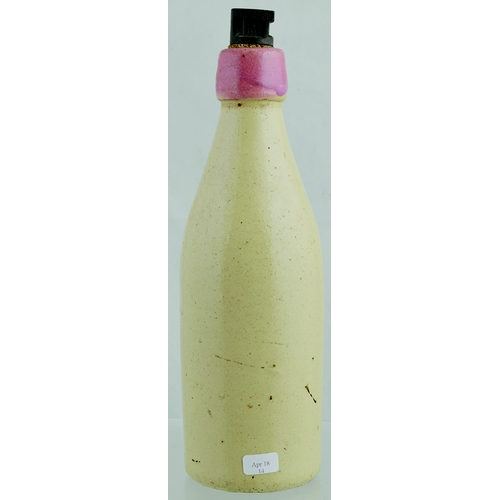 543 - GLASGOW GINGER BEER BOTTLE. 9.5ins tall. All white, ch, with original stopper, pink lip & strong bla... 