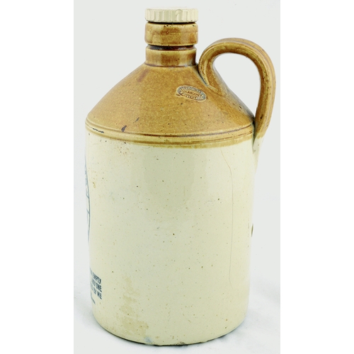 548 - ROCHDALE FLAGON. 11.5ins tall to top of screw stopper. T.t, half gallon flagon, front black transfer... 