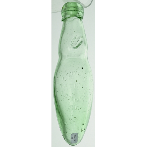 564 - WALWORTH HYBRID BOTTLE. 8ins long. Aqua glass, 2 neck retaining lugs. Embossed H WILCOX/ WALWORTH SE... 