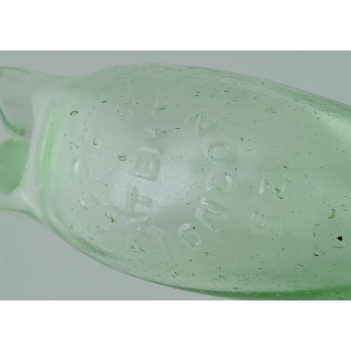 564 - WALWORTH HYBRID BOTTLE. 8ins long. Aqua glass, 2 neck retaining lugs. Embossed H WILCOX/ WALWORTH SE... 