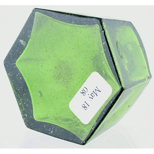 586 - SIX SIDED INK. 2ins tall. Wonderful bright green glass, sheared lip. One panel embossed FM/ & CO. Co... 