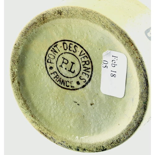 590 - FRENCH STONEWARE INK. 2.5ins tall. Circular, off white ink, dark brown transfer CITRON JINOT/ GOUDRO... 