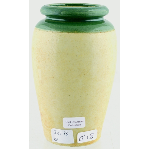 592 - GLASGOW CREAM POT. 4.5ins tall. Main body cream glaze, strong green top, crisp black quite transfer ... 