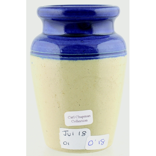 596 - HISLOP & SON CREAM POT. 3.75ins tall. Main body off white glaze, deep blue top, black transfer. Tran... 