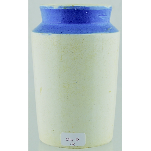 598 - EXPRESS DAIRY CREAM POT. 4ins tall. Main body white glaze, blue top & transfer. EXPRESS DAIRY CO LTD... 