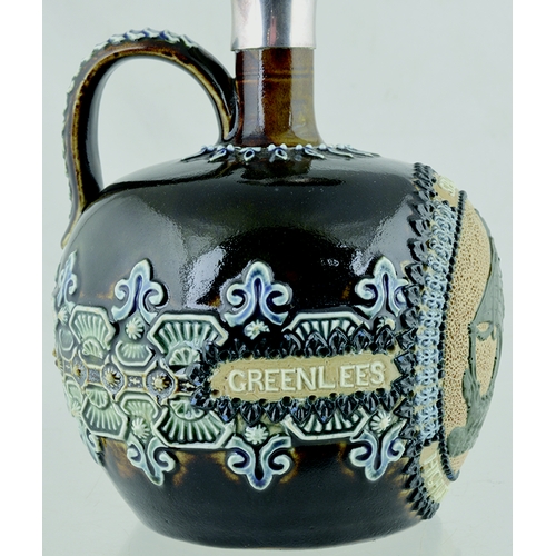 628 - SPECIAL HIGHLAND WHISKY JUG. (WG p 87) 8ins tall to top metal pouring lip. Artware whisky jug with S... 