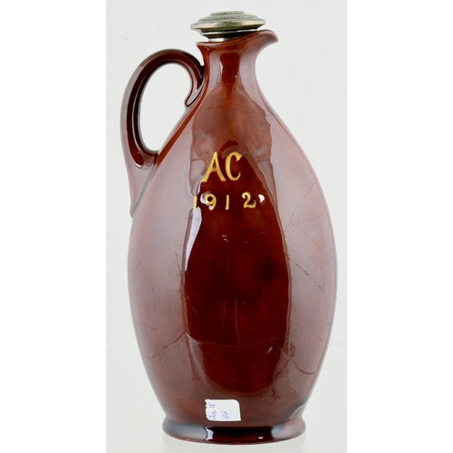 639 - ROB ROY KINGSWARE FLASK. (JL p35) 9ins tall to top of stopper. Side handle. Image of Rob Roy Macgreg... 