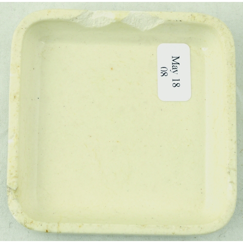 118 - LONDON TOOTH PASTE POT LID. 2.5ins square. Off white glaze, black transfer WHITE ROSE PASTE/.../ S. ... 