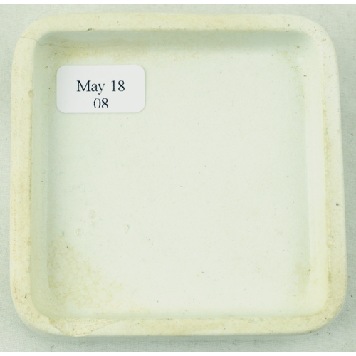 119 - GENERIC COLD CREAM POT LID. 2.5ins square. White glaze, highly decorative black transfer .../ OTTO O... 