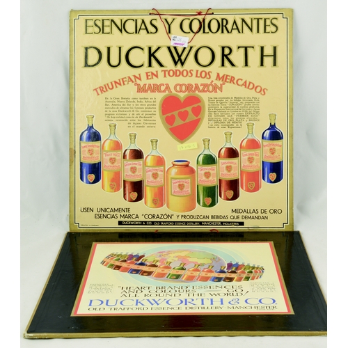 128 - DUCKWORTH SHOWCARDS. Largest 17 x 16.5ins. Multicoloured showcard in Spanish pict. images of Duckwor... 