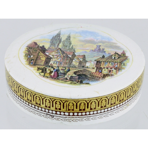 509 - STREET SCENE ON THE CONTINENT TRINKET BOX LID. (KM 86) 3.25ins diam. Multicoloured lid depicting sma... 