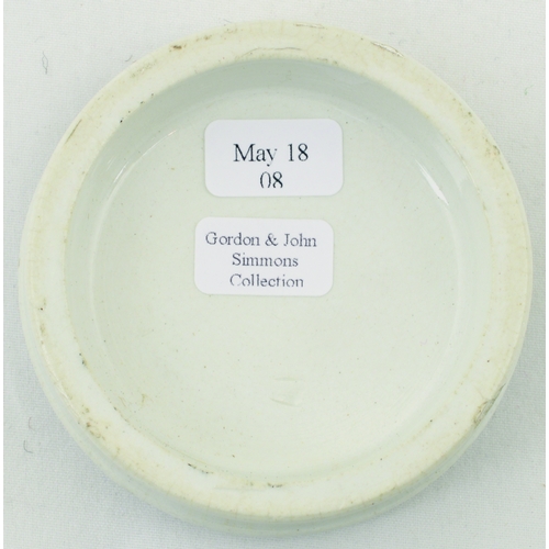 525 - PUTNEY COLD CREAM POT LID. (APL p 330, 24) 2.5ins diam. Crisp black transfer JONES & CO FROM SAVORY ... 