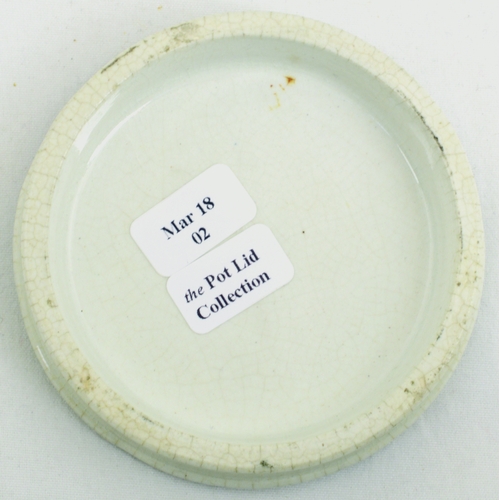 536 - CREWE OINTMENT POT LID. (APL p 60, 28a) 2.75ins diam. Strong black transfer for JOHNSON’S CELEBRATED... 