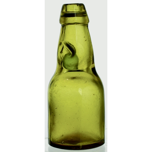 558 - SPLIT SIZE CODDS PATENT 4 BOTTLE. 6ins tall. Light amber glass, 2 neck retaining lugs. Embossed CODD... 