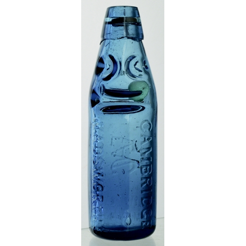 560 - WADSWORTH BLUE CODD BOTTLE. 7ins tall. Cobalt blue, 6oz codd bottle. Heavily embossed WADSWORTHS/ MI... 