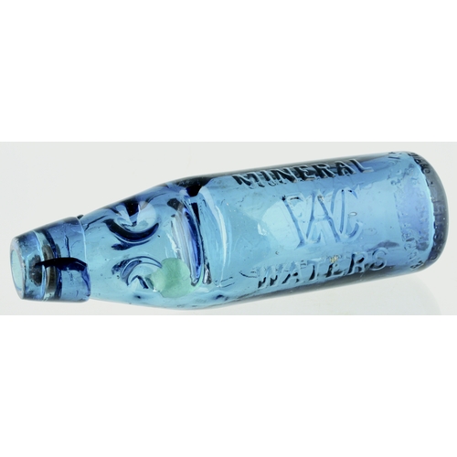 560 - WADSWORTH BLUE CODD BOTTLE. 7ins tall. Cobalt blue, 6oz codd bottle. Heavily embossed WADSWORTHS/ MI... 