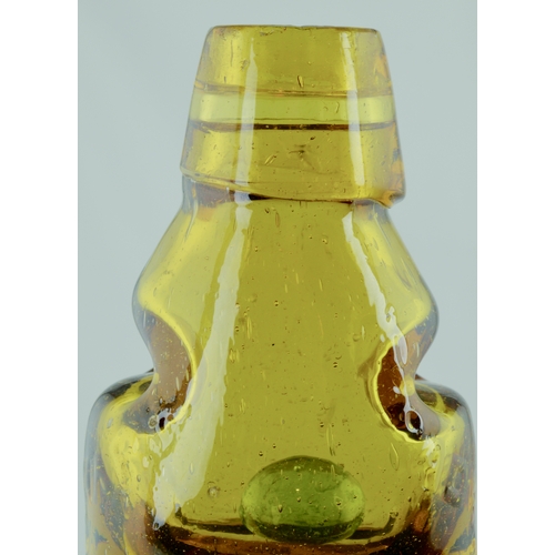 562 - S. HANTS RELIANCE PATENT CODD BOTTLE. 9ins tall. Amber glass 10oz codd bottle, 2 neck retaining lugs... 