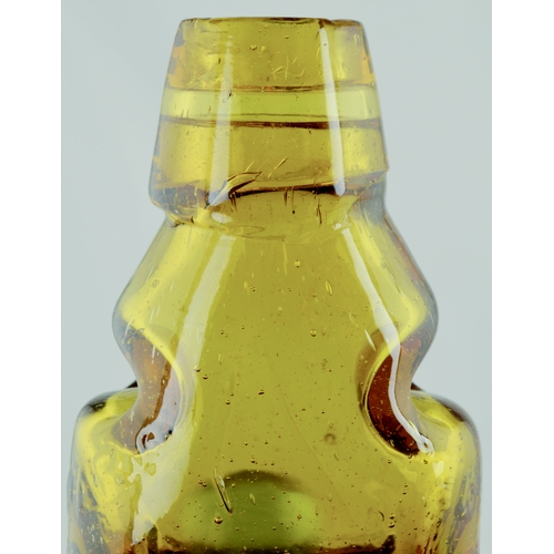 562 - S. HANTS RELIANCE PATENT CODD BOTTLE. 9ins tall. Amber glass 10oz codd bottle, 2 neck retaining lugs... 