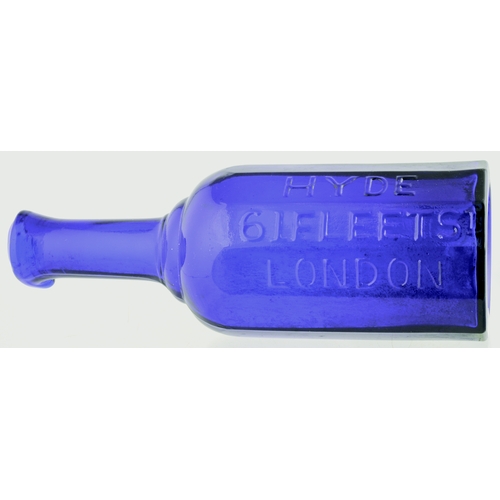 583 - BRISTOL DECANTER.5.25ins. tall. Cobalt blue, facetted body, embossed  WEBB/ FARDON &/ COMPY’S/ BRIST... 