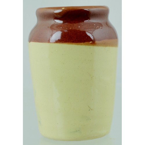 590 - RICHMOND CREAM POT. 3.5ins tall. Brown top, black transfer for J. CLARKE & SONS/ DAIRY FARMERS/ RICH... 