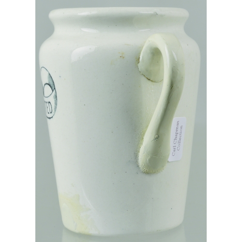 592 - LONDON CREAM JUG. 3.5ins tall. Black transfer, rear handle WEST LONDON COMPANY/ DAIRY within ribbon ... 