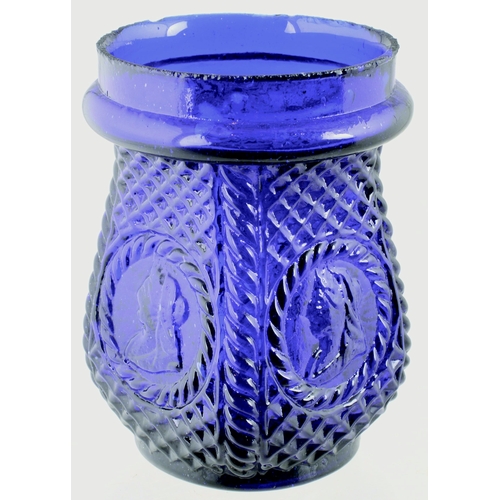 604 - QUEEN VICTORIA NIGHT LIGHT. 3.75ins tall. Cobalt blue glass, criss cross & twisted rope design, port... 