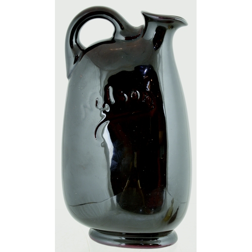 637 - NELSON KINGSWARE FLASK. (JL p 32) 8.5ins tall. Flattened oviform flask, side handle, image of Nelson... 