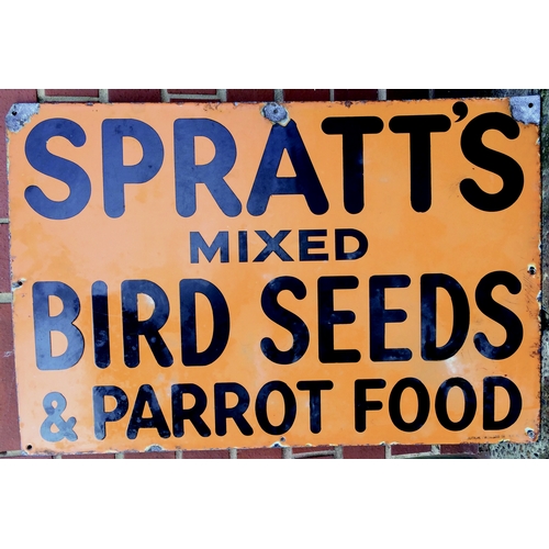 643 - SPRATTS ENAMEL SIGN. 30 by 20ins. Rectangular shape enamel sign for SPRATTS/ MIXED/ BIRD SEEDS/ & PA... 