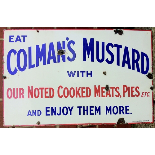 644 - COLMANS MUSTARD ENAMEL SIGN. 22 by 14ins. Rectangular shape enamel sign for EAT/ COLMANS MUSTARD/ WI... 