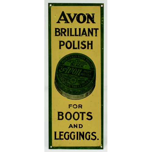 647 - AVON POLISH TIN FINGER PLATE. 8 by 3ins. Tin finger plate for AVON/ BRILLIANT/ POLISH/ FOR/ BOOTS/ A... 