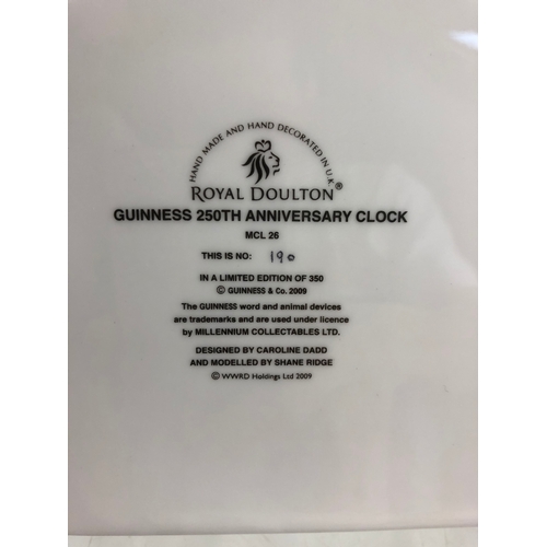 654A - ROYAL DOULTON GUINNESS 250TH ANNIVERSARY CLOCK. 12ins tall. MCL6, limited edition no 109 of 350, inc... 