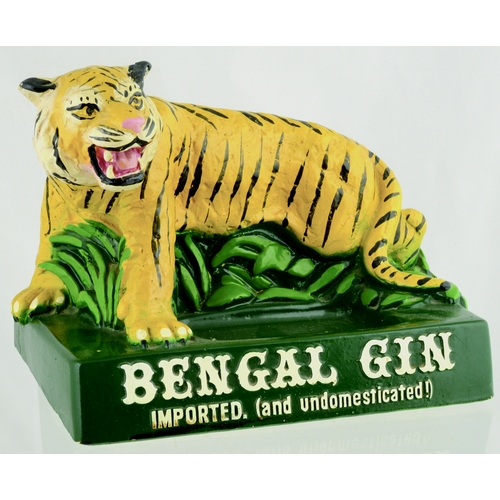 655 - BENGAL GIN BACK BAR FIGURE. 7ins tall. Ceramic tiger figure on plinth for BENGAL GIN/ IMPORTED (AND ... 