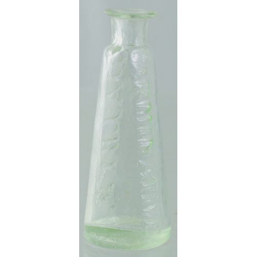 658 - DALBY’S CARMINATIVE BOTTLE. 3.75ins tall, clear glass tapered shape, flared lip, base pontil. Boldly... 