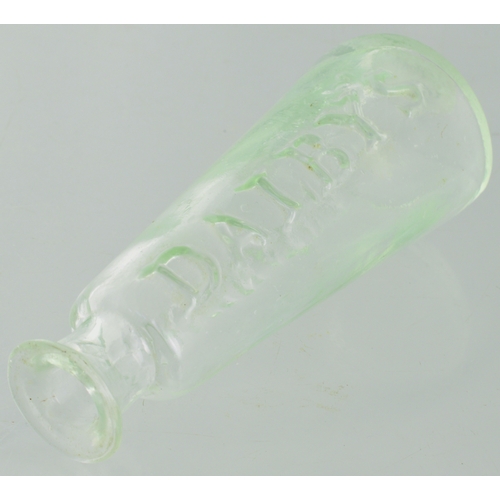 658 - DALBY’S CARMINATIVE BOTTLE. 3.75ins tall, clear glass tapered shape, flared lip, base pontil. Boldly... 