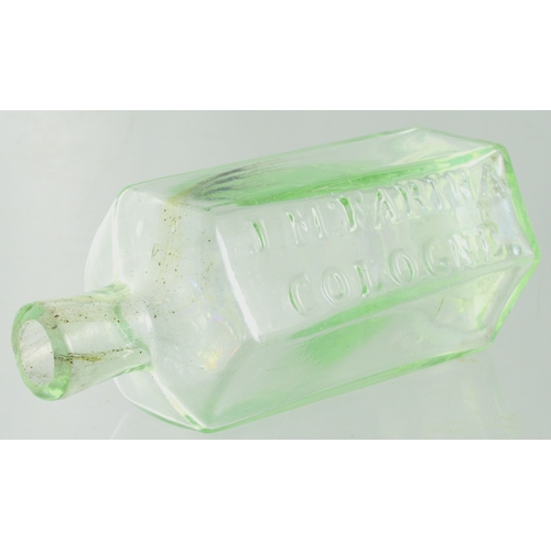 661 - COLOGNE BOTTLE. 4.25ins tall. Clear glass hexagonal shape, short neck. Embossed J. M. FARINA/ COLOGN... 