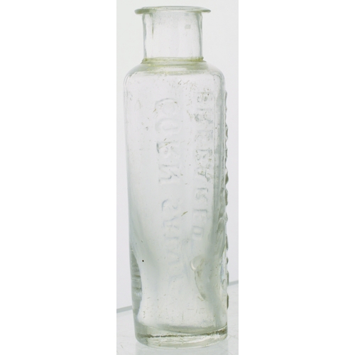 665 - G. HANDYSIDE CORN SALVE. 3ins tall. Clear lead glass, cylindrical shape, flared lip, embossed CORN S... 