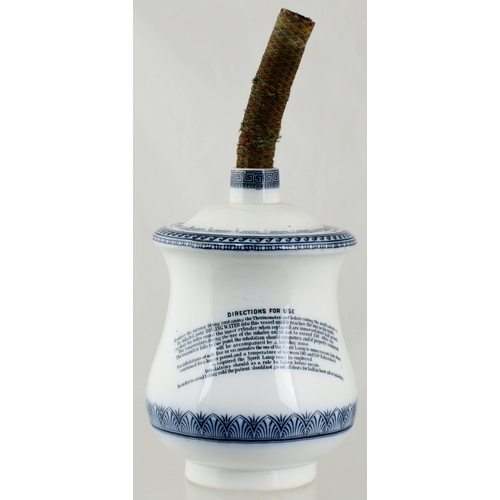 688 - BULLOCK & REYNOLDS INHALER. 8ins tall. Off white glaze, decorative dark blue transfer BULLOCK & REYN... 