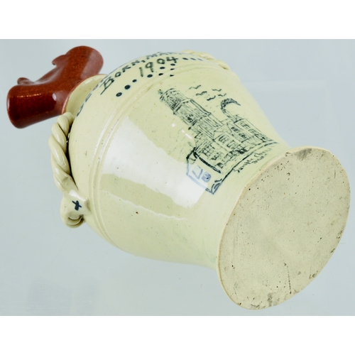 715 - BRISTOL MONEY BOX. 8ins tall, Bristol cream glazed bell shape, small foot rim. Red brown top with 2 ... 