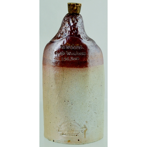 722 - PUB NAMED LORD BROUGHAM REFORM FLASK. (Reform Flasks, AB p 13) 9ins tall. T.t, salt glaze flask form... 